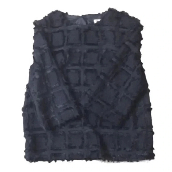 H&M Black Square Feather Fringe Top 3/4 Sleeves 2 - Picture 1 of 5